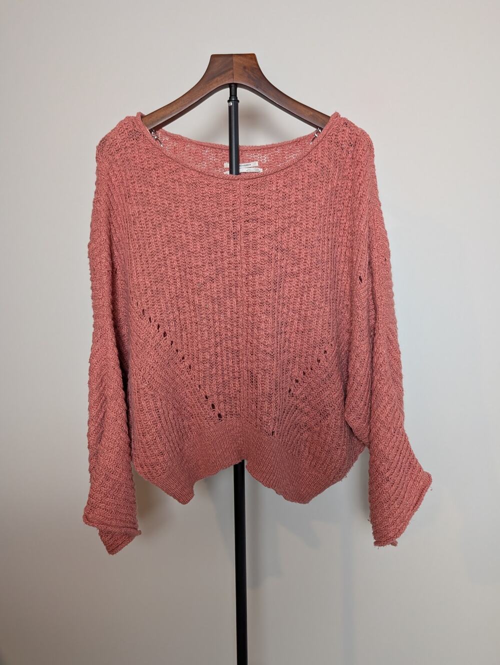 Anthropologie Crewneck Cropped Batwing Sweater - Coral Pink